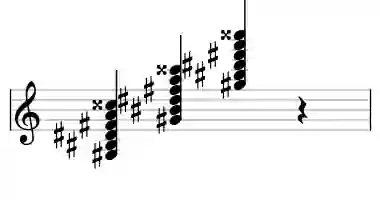 Sheet music of G# 7b9#11 in three octaves
